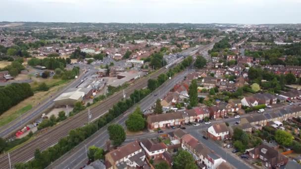 Train Moving Tracks Sunset Time Footage Captured Leagrave Luton Station — Vídeo de Stock