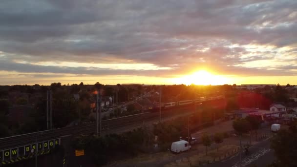 Train Moving Tracks Sunset Time Footage Captured Leagrave Luton Station — Video Stock