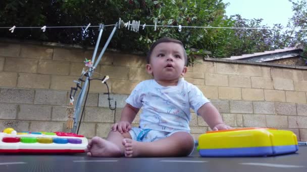 Cute Asian Pakistani Baby Boy Posing Playing Months Old Baby — Vídeo de stock