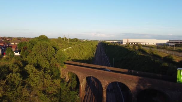 High Angle Drone Camera View Railway Tracks Luton England Footage — ストック動画
