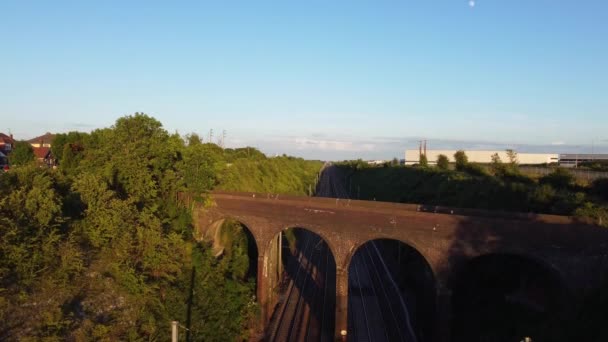 High Angle Drone Camera View Railway Tracks Luton England Footage — Stockvideo