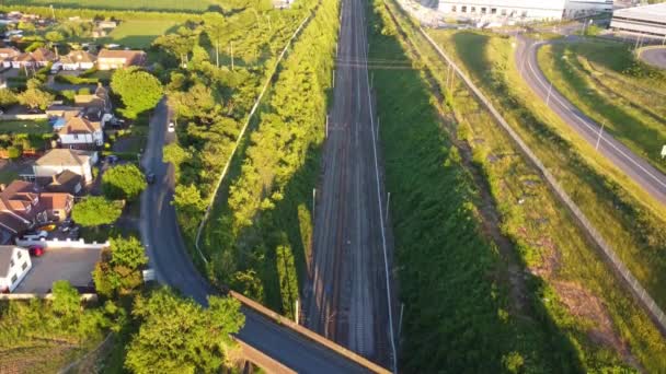 High Angle Drone Camera View Railway Tracks Luton England Footage — 비디오