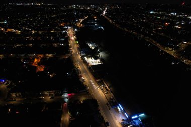 High Angle Aerial view of British Town at Night British Town 