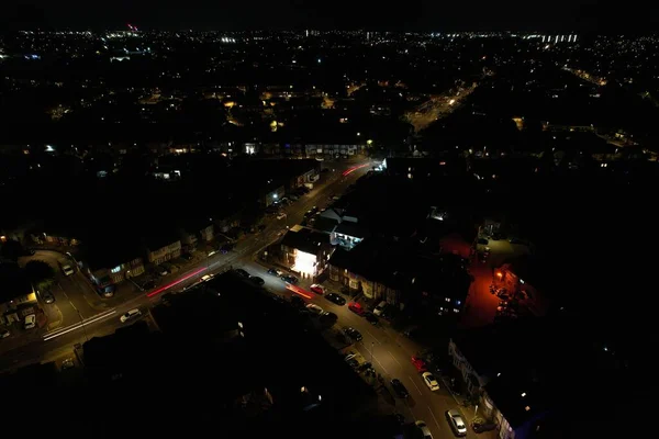 Υψηλή Γωνία Αεροφωτογραφία Της Βρετανικής Πόλης Νύχτα Βρετανική Πόλη — Φωτογραφία Αρχείου