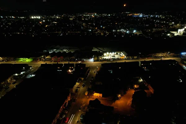 High Angle Aerial View British Town Night British Town — Stok fotoğraf