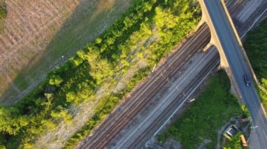 High Angle Drone's Camera View of Railway Tracks at Luton England UK