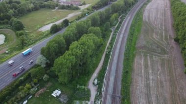 High Angle Drone's Camera View of Railway Tracks at Luton England UK