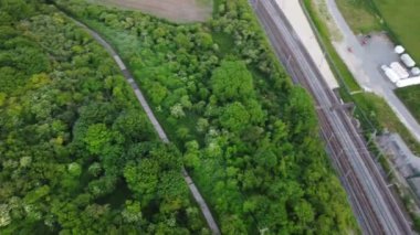High Angle Drone's Camera View of Railway Tracks at Luton England UK