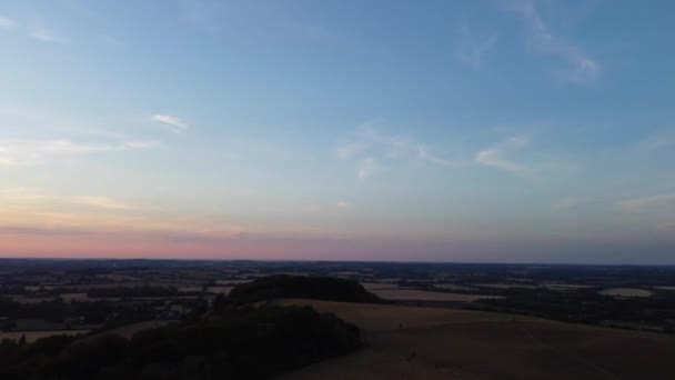 Beautiful Sunset British Countryside High Angle View Aerial Footage — Vídeo de Stock