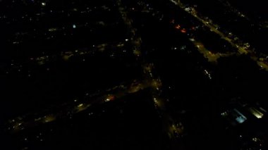 High Angle Aerial view of British Town at Night British Town