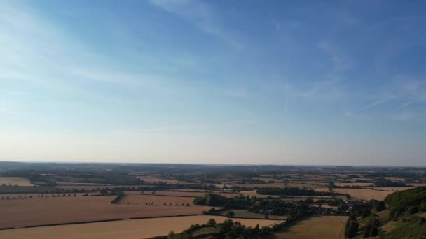 Beautiful Sunset British Countryside High Angle View Aerial Footage — Video Stock