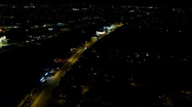High Angle Aerial view of British Town at Night British Town