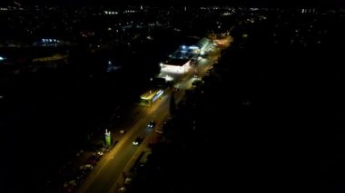 High Angle Aerial view of British Town at Night British Town