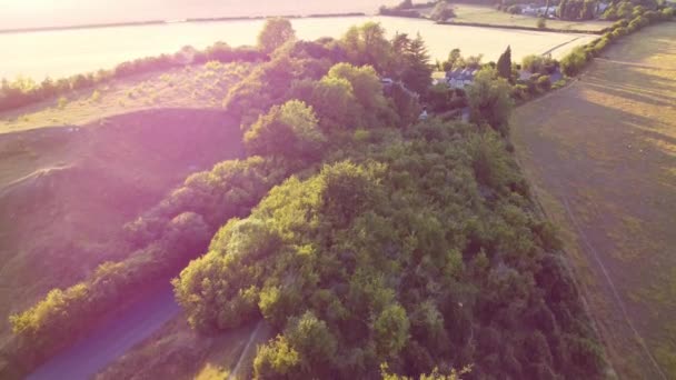 British Countryside Landscape Sharpenhoe Clappers Bedfordshire England Drone Footage Sunset — Wideo stockowe