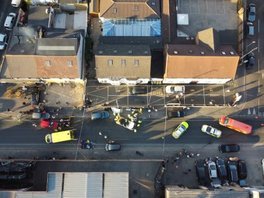 Car Accident Drone's Footage, Leagrave road which was closed due to accident, i flew the drone and saw many police, fire and ambulance vehicles, the white audi car was cut into pieces, ripped off the roof and doors to take out passenger from car.