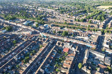 High Angle Drone's View of Luton City Center and Railway Station, Luton England. Luton is town and borough with unitary authority status, in the ceremonial county of Bedfordshire