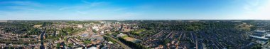 High Angle Drone's View of Luton City Center and Railway Station, Luton England. Luton is town and borough with unitary authority status, in the ceremonial county of Bedfordshire