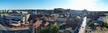 High Angle Drone's View of Luton City Center and Railway Station, Luton England. Luton is town and borough with unitary authority status, in the ceremonial county of Bedfordshire