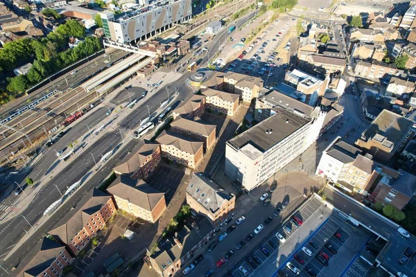 High Angle Drone View Luton City Center Railway Station Luton — стокове фото