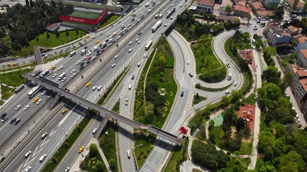 aerial view of the city, Roads and Bridge over bosphorus river Istanbul