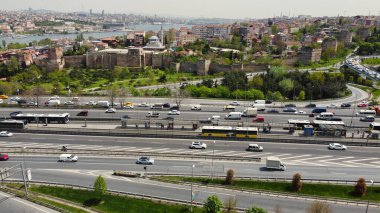 aerial view of the city, Roads and Bridge over bosphorus river Istanbul