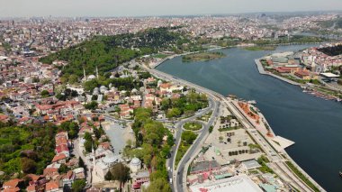 aerial view of the city of bosphorus river and bridge at Istanbul Turkey