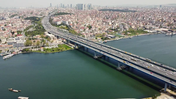 Aerial View City Bosphorus River Bridge Istanbul Turkey — Stok fotoğraf