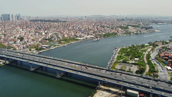 Aerial View City Bosphorus River Bridge Istanbul Turkey — Stok fotoğraf