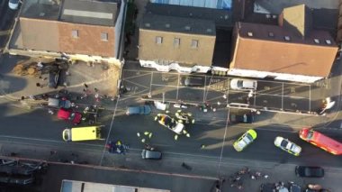 Car Accident Drone's Footage. Leagrave road which was closed due to accident, i flew the drone and saw many police, fire and ambulance vehicles, the white audi car was cut into pieces, ripped off the roof and doors to take out passenger from car. 