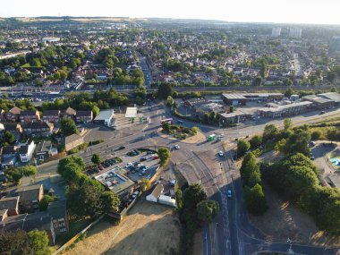 High Angle Drone's View of Luton City Center and Railway Station, Luton England