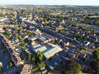 High Angle Drone's View of Luton City Center and Railway Station, Luton England