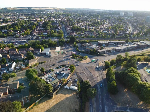 High Angle Drone's View of Luton City Center and Railway Station, Luton England