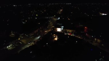 Night Aerial Footage of Luton City of England.  Drone's Night Flight over Luton Town of England. it was Asian wedding when they were enjoying the party and live fireworks, (high angle view with drone's camera)