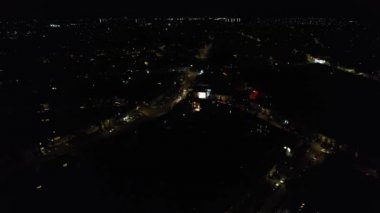 Night Aerial Footage of Luton City of England.  Drone's Night Flight over Luton Town of England. it was Asian wedding when they were enjoying the party and live fireworks, (high angle view with drone's camera)