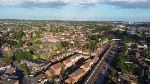 Aerial View British Town Centre Luton England Railway Station Train — Video