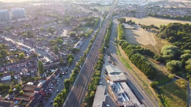 Aerial View British Town Centre Luton England Railway Station Train — Wideo stockowe