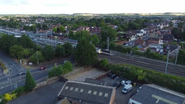 Aerial View British Town Centre Luton England Railway Station Train — Stockvideo