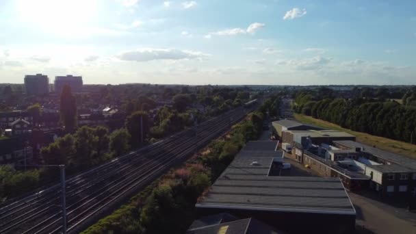 Aerial View British Town Centre Luton England Railway Station Train — Stok video