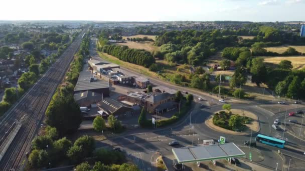 Aerial View British Town Centre Luton England Railway Station Train — 비디오