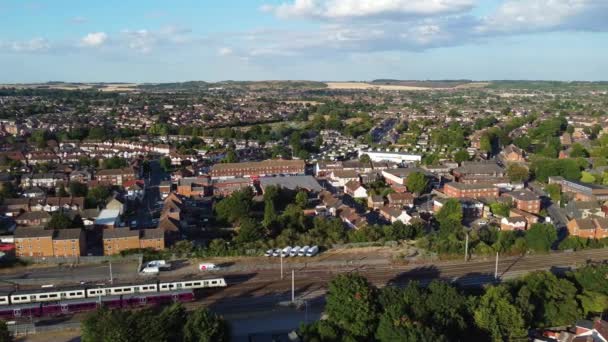 Aerial View British Town Centre Luton England Railway Station Train — Video Stock