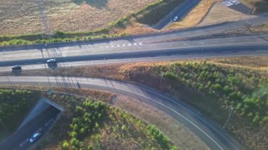 High Angle View of Luton Airport Junction Interchange of Motorways M1 J10 at Luton City of England UK. it is Connection Luton City and London Luton Airport Image Created on 11th August 2022 with Drone