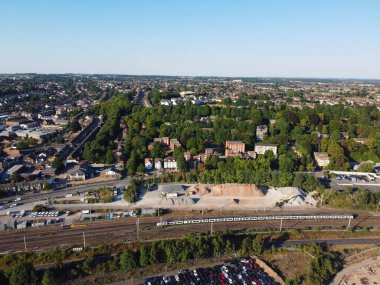 High Angle View of Luton City Centre and Buildings, The town is situated on the River Lea, about 30 miles (50 km) north-north-west of London. Images Taken on 11th August 2022 with Drone