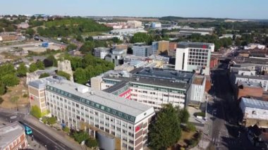 High Angle View of Luton City Centre Buildings, Drone Footage over British City