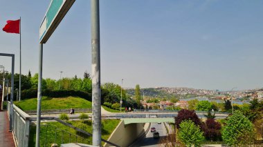 Beautiful View of Istanbul City of Turkey from Motorways Bridge. The Bosphorus Strait or Bosporus Strait is a natural strait and an internationally significant waterway located in north-western Turkey.