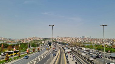 Beautiful View of Istanbul City of Turkey from Motorways Bridge. The Bosphorus Strait or Bosporus Strait is a natural strait and an internationally significant waterway located in north-western Turkey.