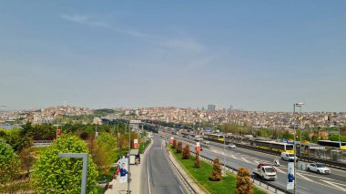 Beautiful View of Istanbul City of Turkey from Motorways Bridge. The Bosphorus Strait or Bosporus Strait is a natural strait and an internationally significant waterway located in north-western Turkey.