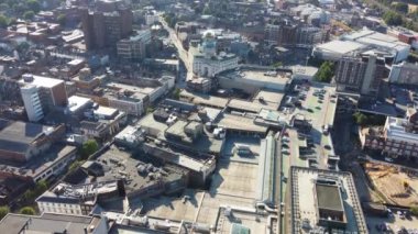 High Angle View of Luton City Centre Buildings, Drone Footage over British City