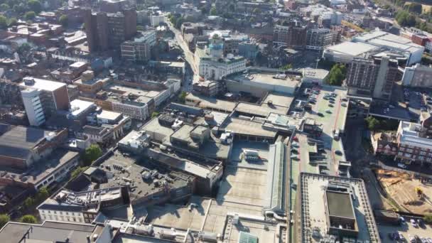 Hoge Hoek Uitzicht Luton City Centre Gebouwen Drone Beelden British — Stockvideo