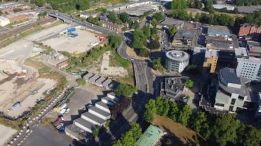 High Angle View of Luton City Centre Buildings, Drone Footage over British City