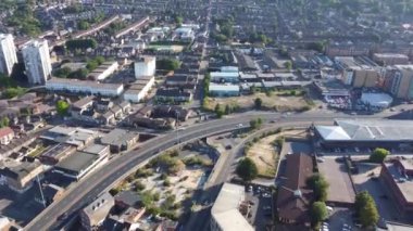 High Angle View of Luton City Centre Buildings, Drone Footage over British City